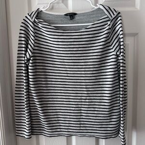 Banana Republic Striped Boat Neck Knit Top XS Black White